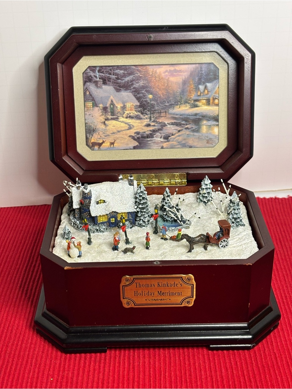 Thomas Kinkade Holiday Merriment Musical Snow Scene - Brown